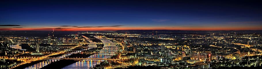 pájaro, fotografía del ojo, ciudad, Viena, panorama, noche, estado de ánimo, ver, panorama de la ciudad, buena vista