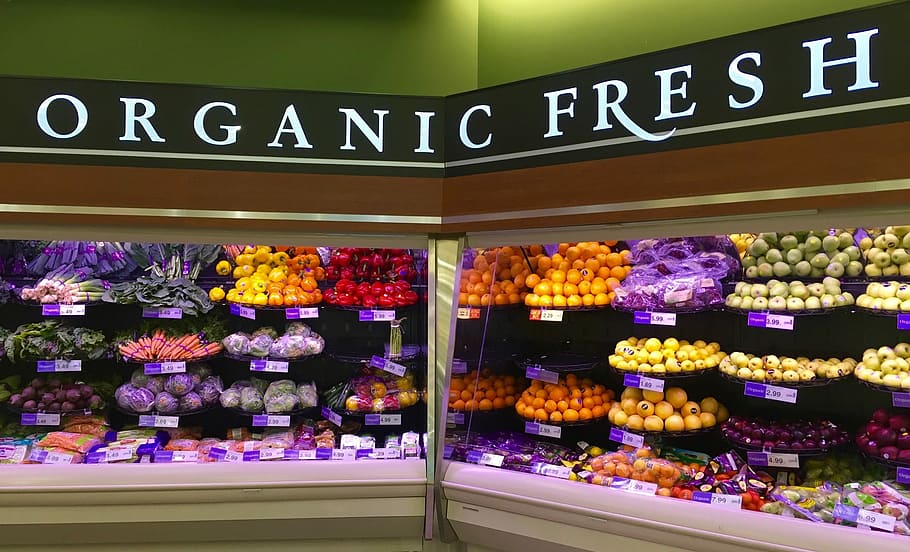 grocery section, Organic, Fresh, shelf, organic food, food, healthy, green, vegetable, diet
