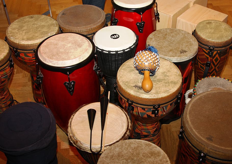 percussion, drums, djembe, bell, rattle, calabash, bongos, cajon, crash, noise