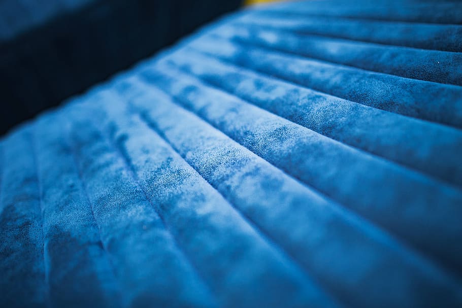 sofa, blue, bed, couch, settee, cosy, Soft, selective focus, close-up, in a row