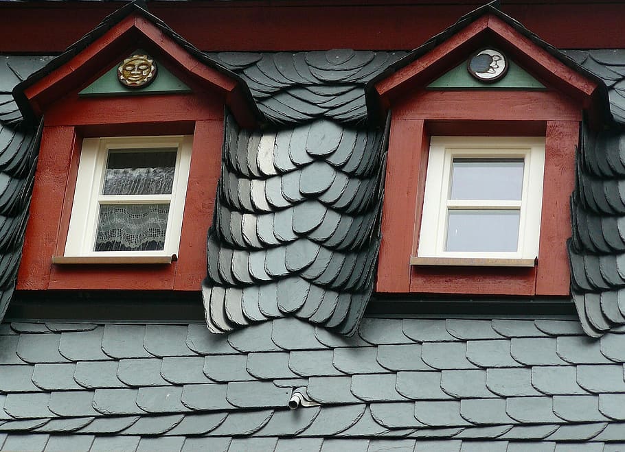 roof, slate roof, slate, roofing, giebelfenster, gable, roof plate, home, building, architecture
