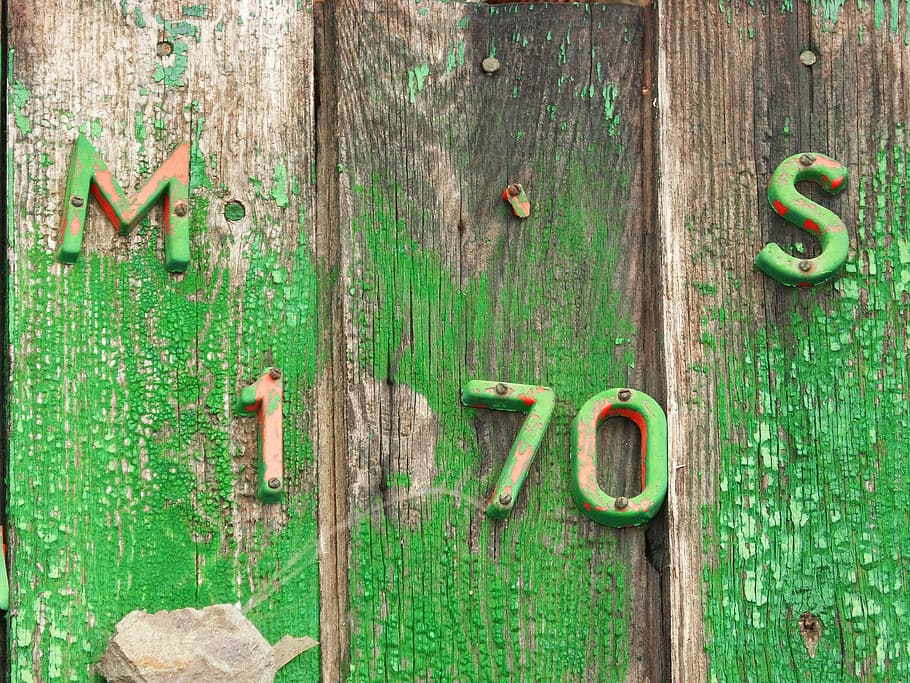 Door, Painting, Chipped, Lyrics, Vintage, green color, wood - material, day, text, entrance