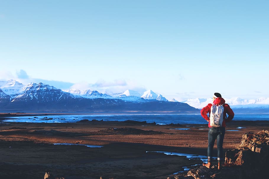 ハイカーの景色, 見事な, 山, 景色, ハイカー, アイスランド, 人々, 冒険, 風景, 人