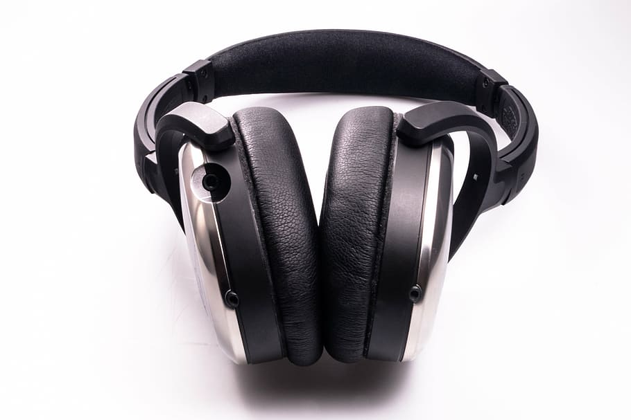 hitam, abu-abu, headphone wireles, putih, permukaan, headphone, earphone, musik, mendengarkan, audio