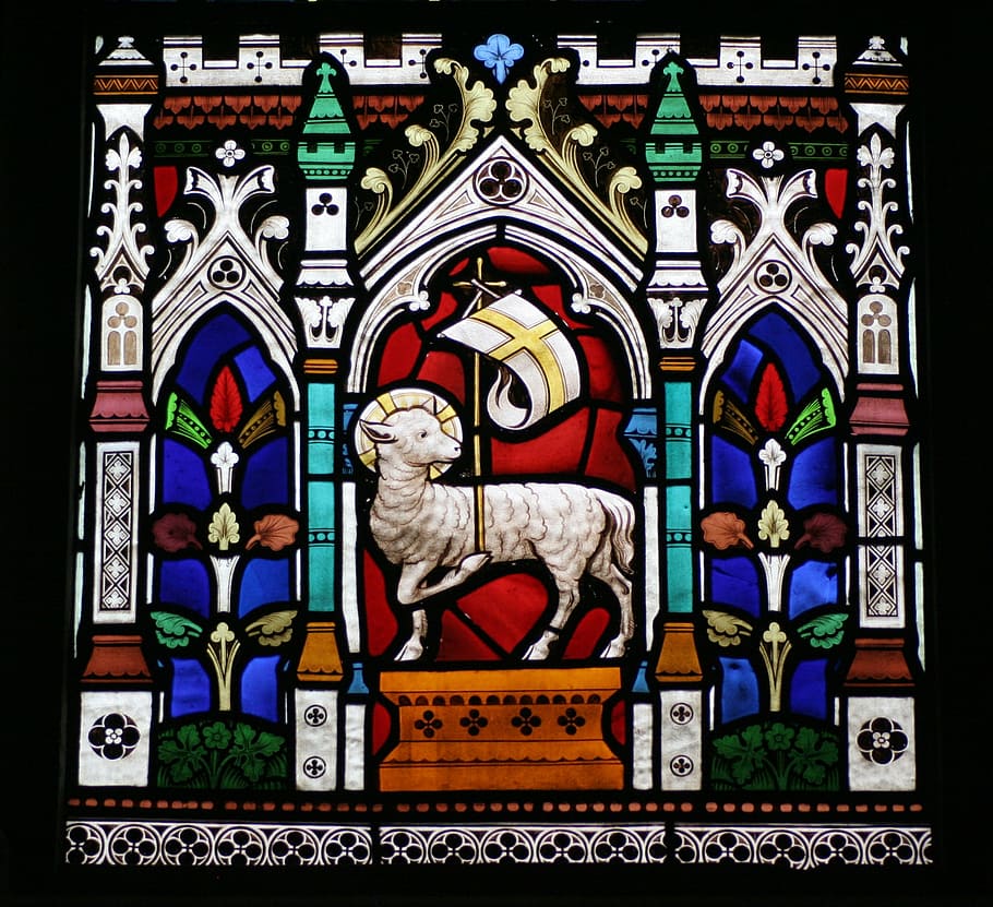 ovelha, papel de parede da bandeira, janela de vitral, Sittingbourne de São Miguel, igreja de São Miguel, igreja, Sittingbourne, Kent, janela, luz