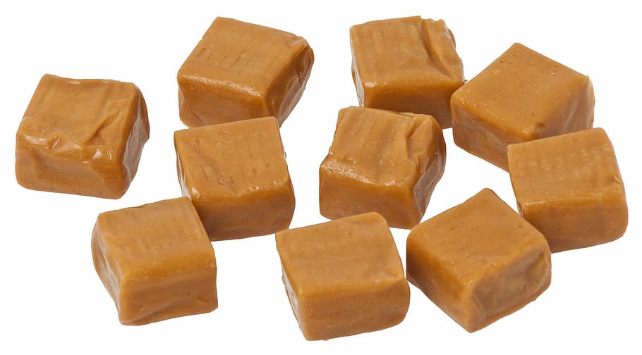 brown candies, caramel, candy, sweet, sugar, brown, unhealthy, diet, delicious, food