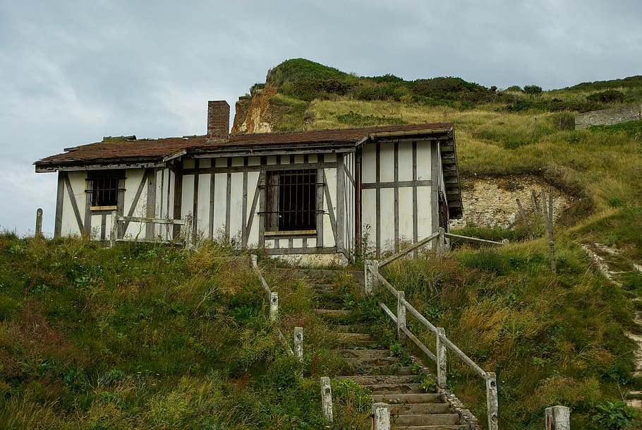 france, normandy, cliffs, architecture, timbered house, plant, built structure, sky, building exterior, nature