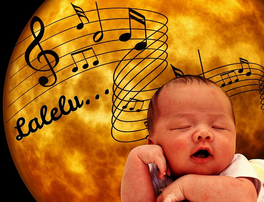 baby, sleeping, musical, note background, sleep, moon, children's song, cute, peaceful, one person