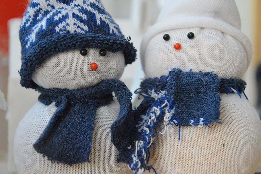 Snowman, Mascot, Creative, zokniból, idea, recycling, decoration, diy, white, blue