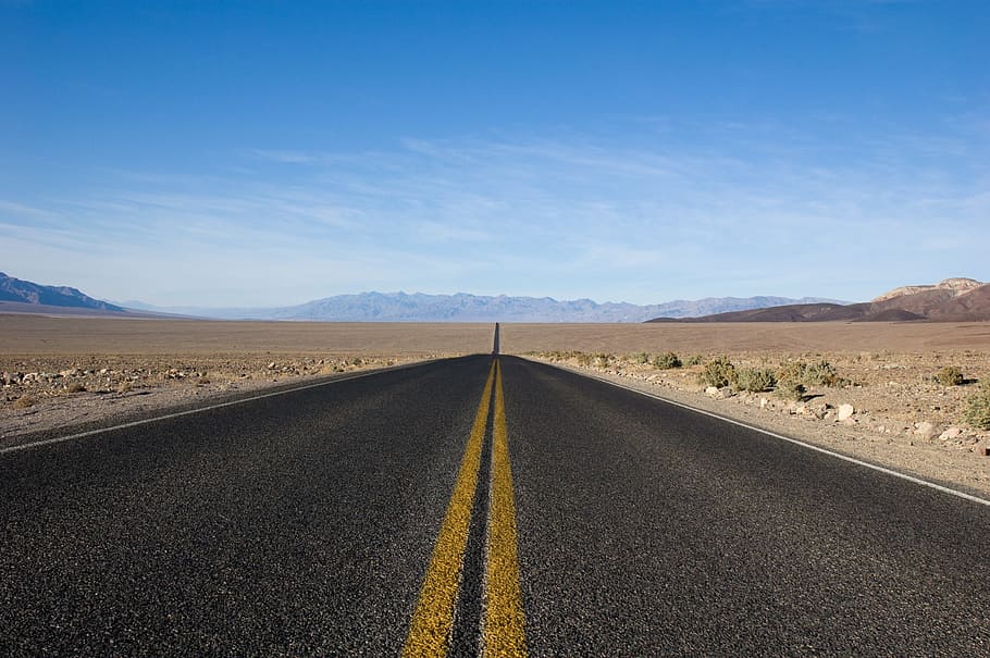 carretera, camino, pavimento, desierto, suciedad, paisaje, naturaleza, al aire libre, montañas, azul