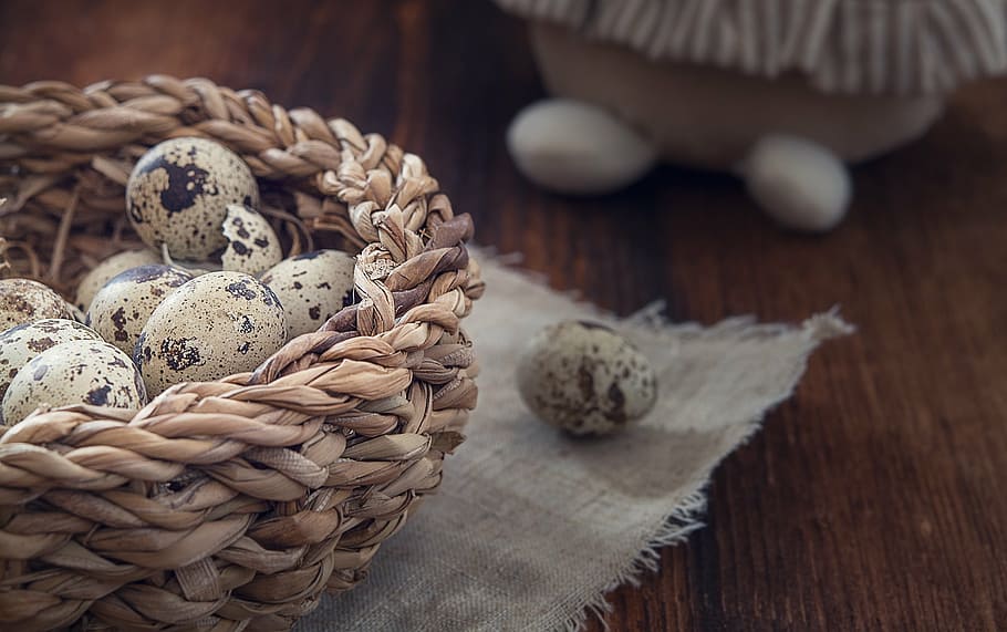 basket, quail eggs, egg, easter, custom, customs, easter holidays, natural product, close, food and drink