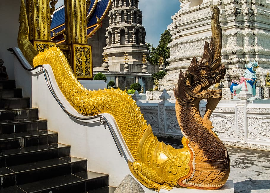 Temple, Complex, Dragon Snake, temple complex, staircase north thailand, asia, buddhism, thailand, architecture, temple - Building