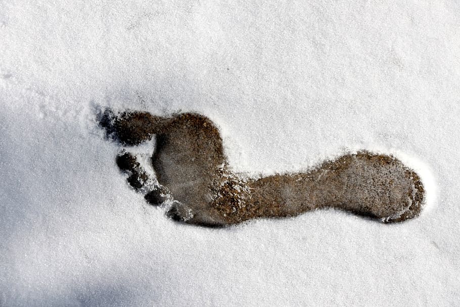 footprint on sand, footprint, bare foot, foot, outline, snow, cold, ice, winter, season