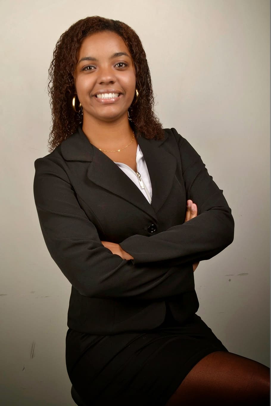 smiling, woman, wearing, black, suit, businesswoman, young, accounting, if the, human resources