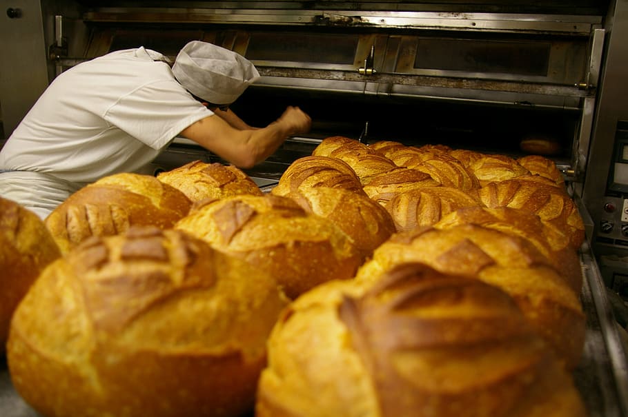 man baking bread, bakery, bread, artisan, boulanger, cooking, costs, crispy, food, food and drink