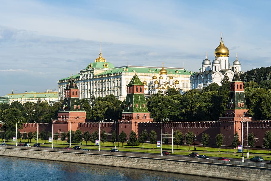 view, moscow, the kremlin, palace, city, river, architecture, built structure, building exterior, sky