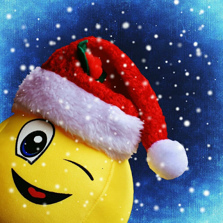 christmas, smiley, snow, funny, laugh, wink, santa hat, close-up, representation, celebration