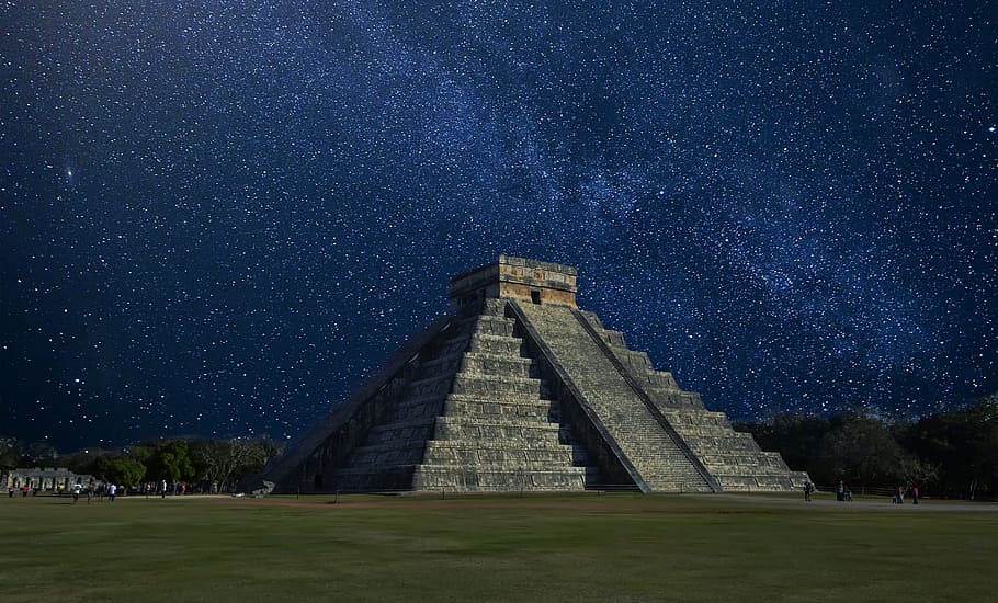夜間, チチェンイツァ, メキシコ, ピラミッド, メキシコのピラミッド, 天の川, 夜のチチェンイツァ, 夜, マヤ, 考古学