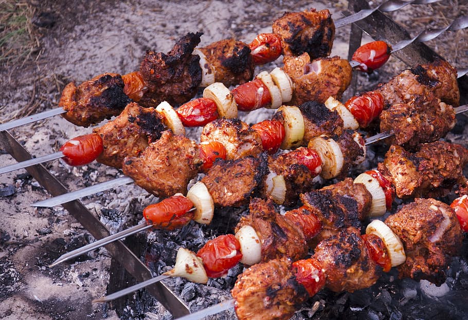Meat, Kebab, Barbecue, barbecue grill, grilled, food and drink, skewer, food, heat - temperature, preparation