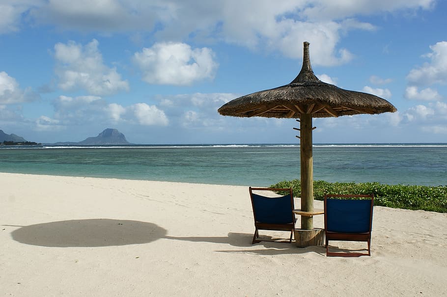 two, blue, folding, chairs, gazebo umbrella, summer, holiday, beach, chair, parasol