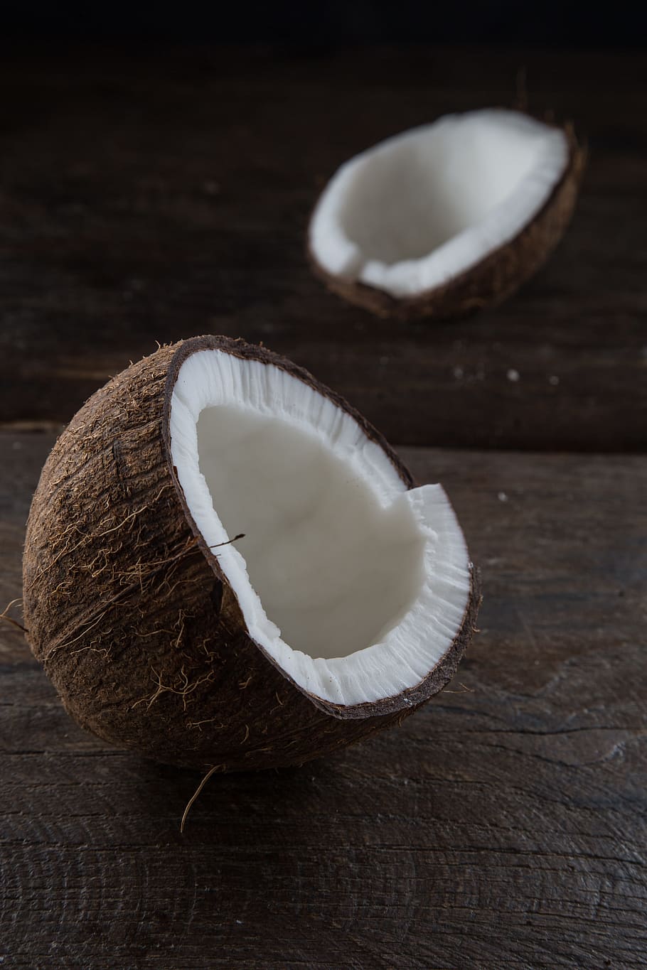 photography, sliced, coconut, brown, food, ingredient, nutrition, fresh, fruit, wood