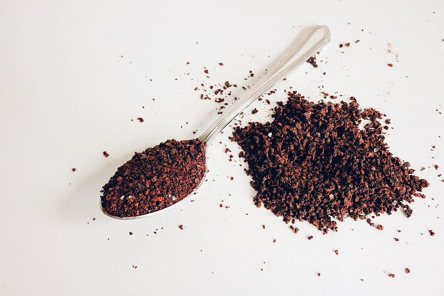 silver spoon, brown, powder, coffee, black, spoon, drink, espresso, cafe, caffeine