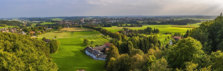 aerial, view, rural, area, covered, green, grass, ebersberg, bavaria, city
