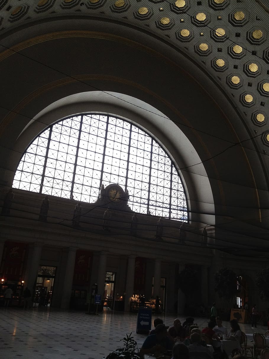 Union Station, Washington Dc, Lights, union station, washington dc, arches, architecture, tiered, windows, entrance, ceiling