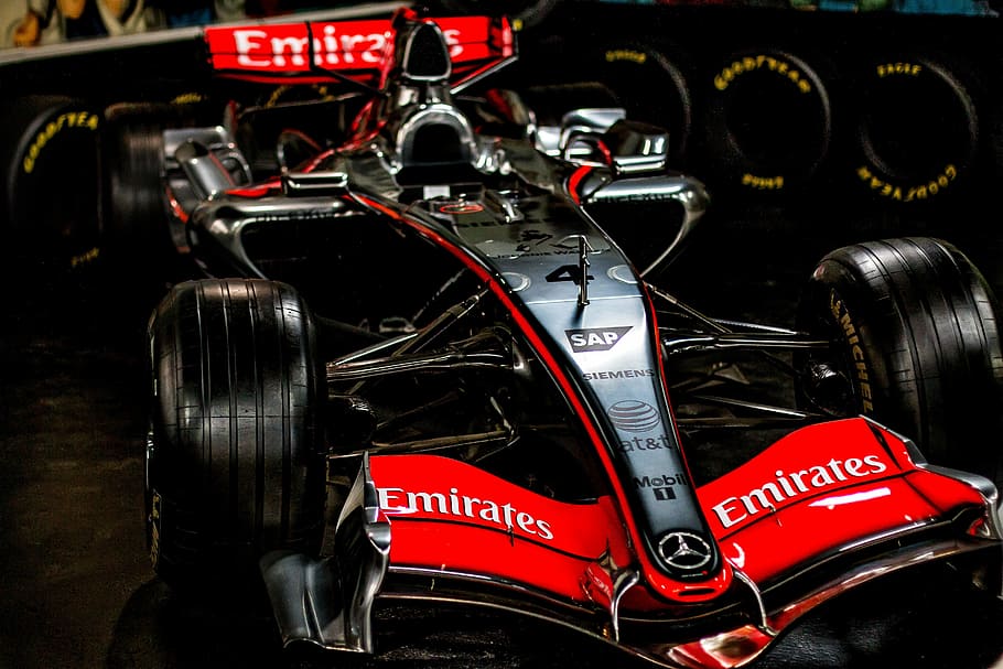 red, black, emirates f 1 car, f1, f1 car, mclaren, formula, car, lewis hamilton, race