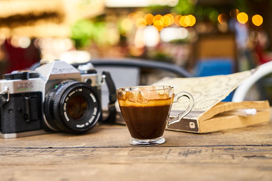 café, bebida, cámara, máquina, foto, la bebida, fotógrafo, vaso, gusto, café exprés