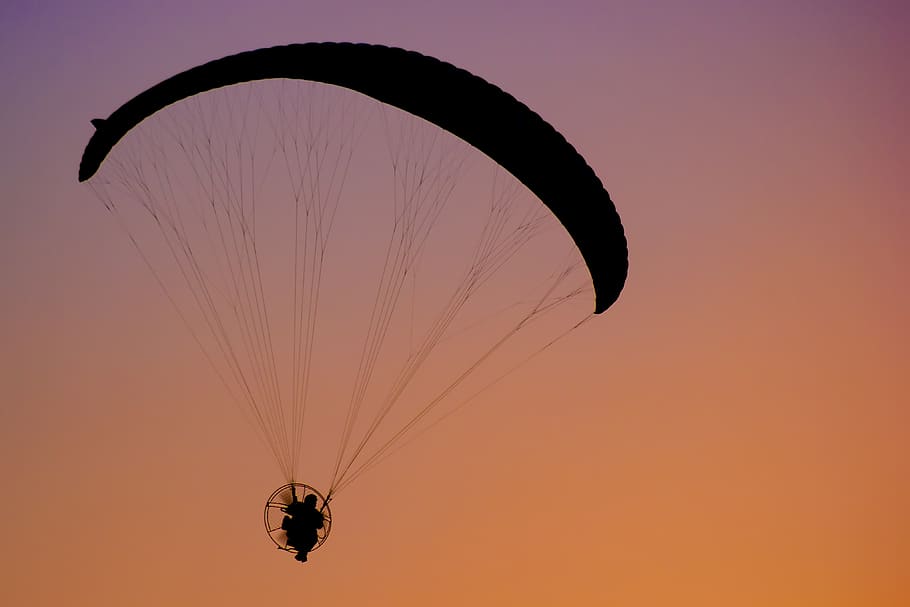 paragliding, sunset, sky, fly, landscape, flight, dom, leisure, air, extreme sports