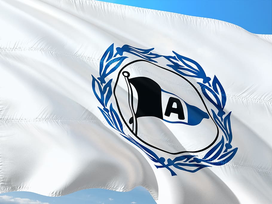 旗, ロゴ, サッカー, 2, ブンデスリーガ, アルミニアビーレフェルト, 白い色, 人なし, ストライプ, 環境