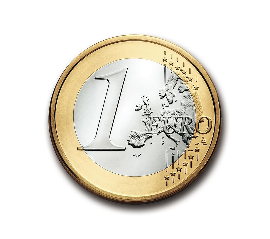 round silver, gold 1 euro coin, silver and gold, 1 Euro coin, euro, 1, coin, currency, europe, money