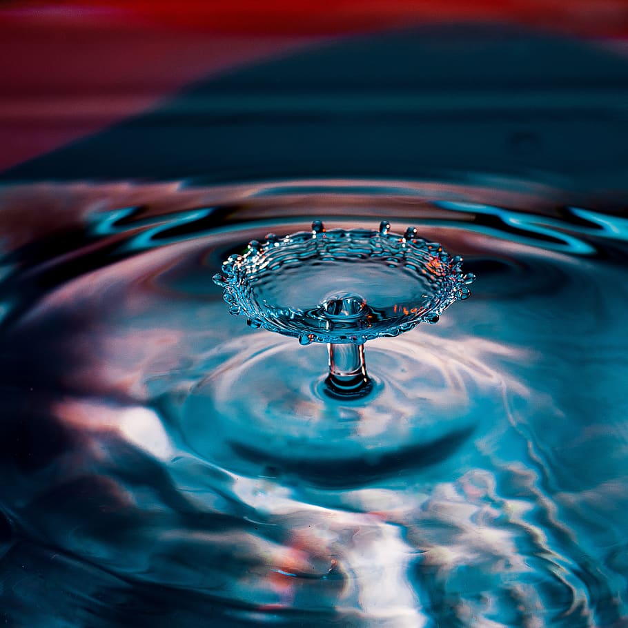 drop of water, water, high speed, drip, macro, blue, rippled, drop, close-up, motion