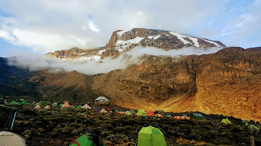 kilimanjaro, barranco wall, roof africa, machame, barranco, adventure, clouds, expedition, glacier, landscape