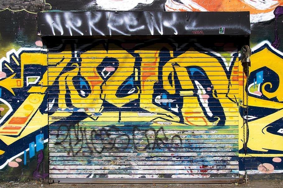 yellow, black, graffiti wall art, daytime, background, graffiti, grunge, street art, graffiti wall, graffiti art
