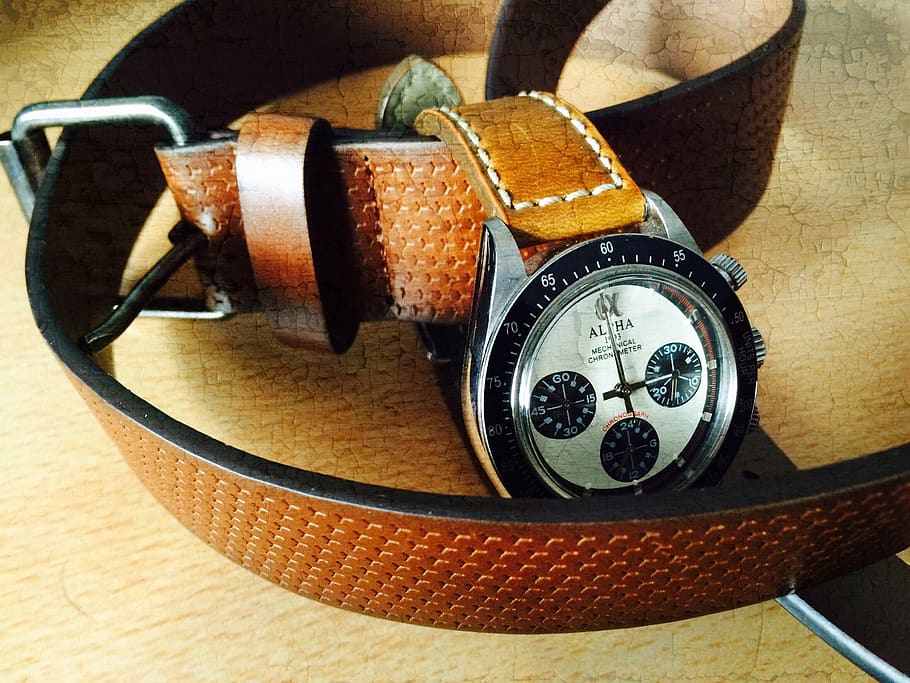 clock, old, belt, skin, watch, close-up, time, indoors, wristwatch, still life