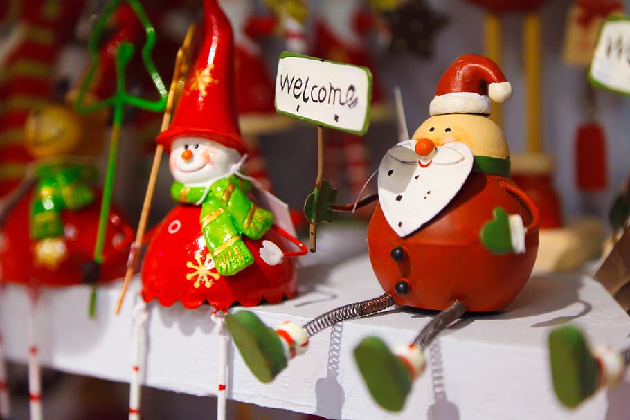 santa claus, snowman figurines, Christmas, Santa, Claus, Hat, santa, claus, happy, holiday, noel