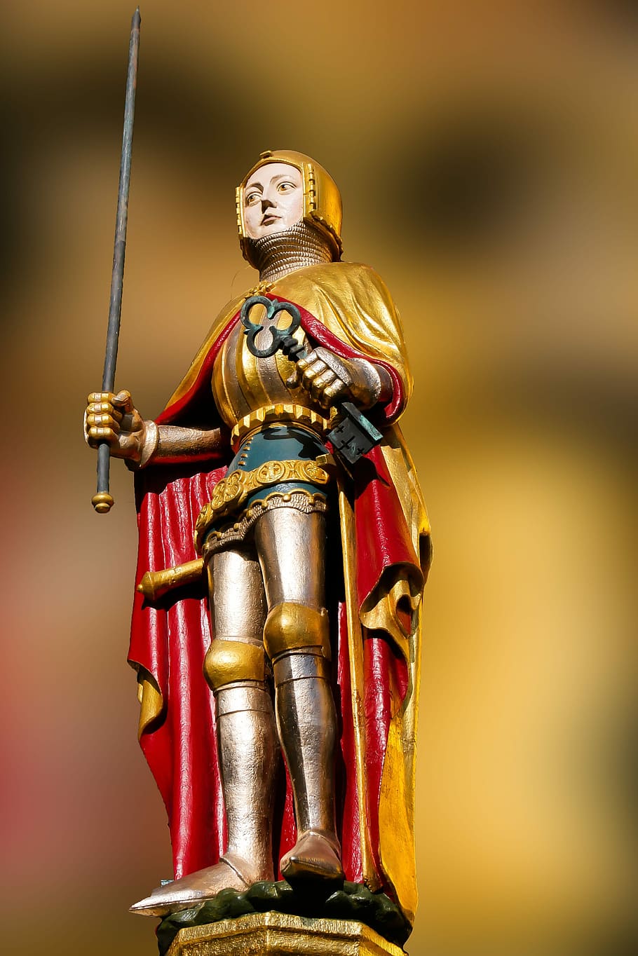 Art, Figure, Statue, Golden, beautiful fountain, nuremberg, middle ages, king, knight, sword
