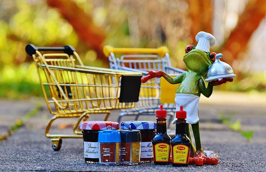shopping cart, shopping, frog, cooking, funny, cute, purchasing, candy, trolley, shopping list