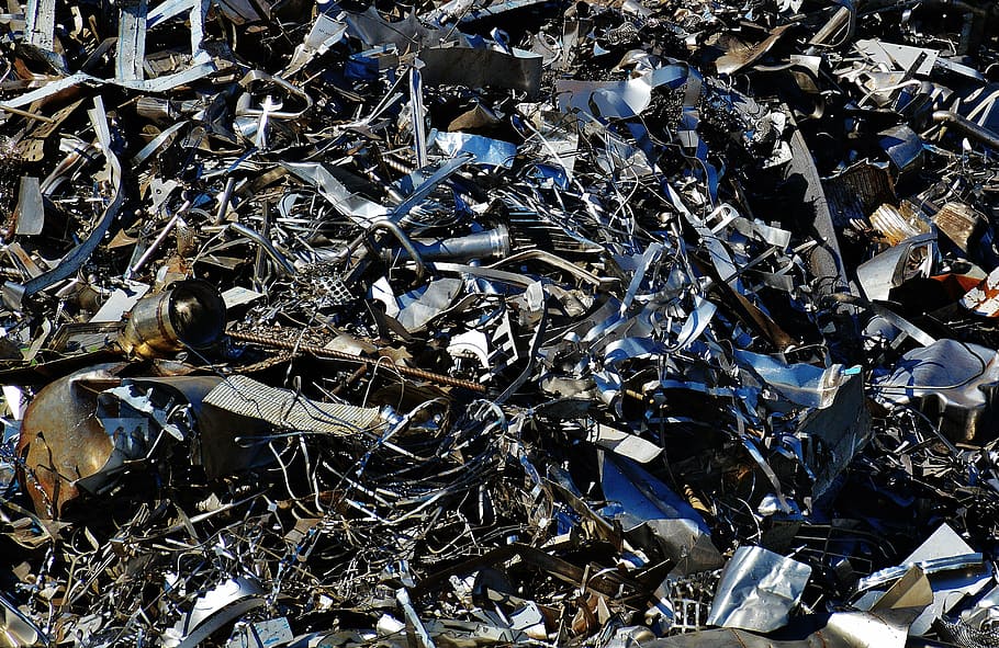 azul, lote de marco de acero, hierro, chatarra, reciclaje, metal, viejo, depósito de chatarra, fotograma completo, fondos