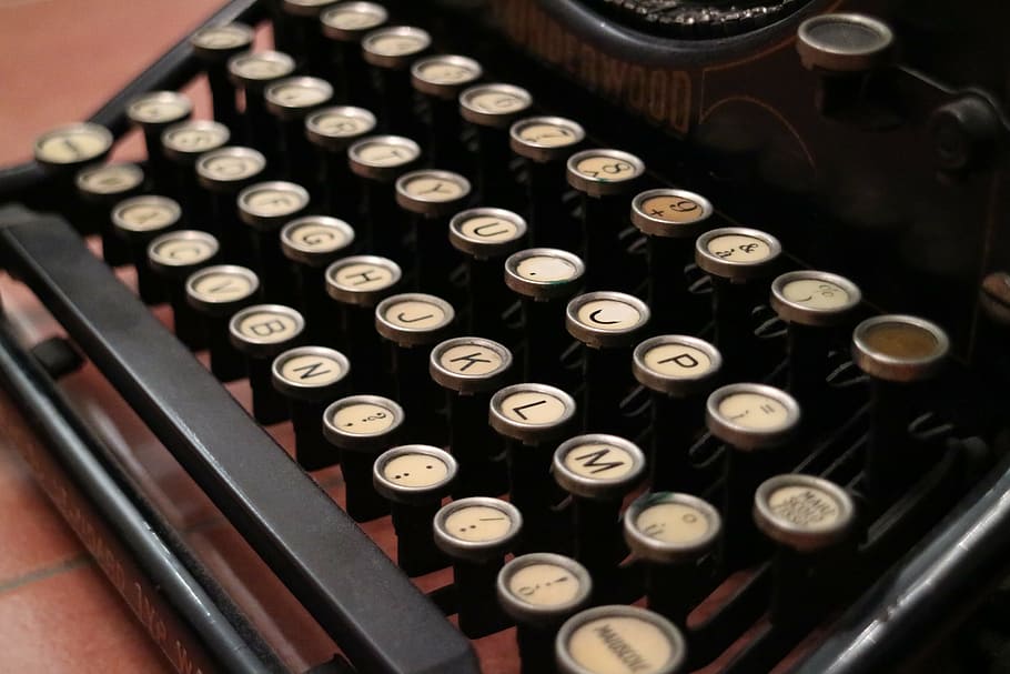 closeup, black, white, typewriter, vintage, typewrite, retro, old-fashioned, old, retro Styled
