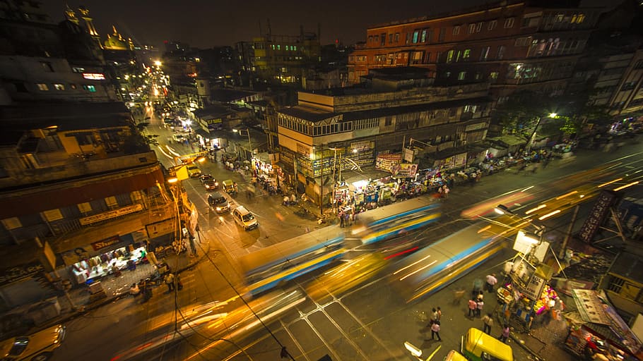 tráfego, cidade, estrada, viagem, crepúsculo, Kolkata, rodovia, ao ar livre, transporte, turismo