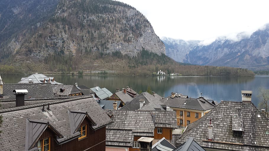 hallstatt, austria, historical, city, landscape, europe, lake, mountains, water, architecture
