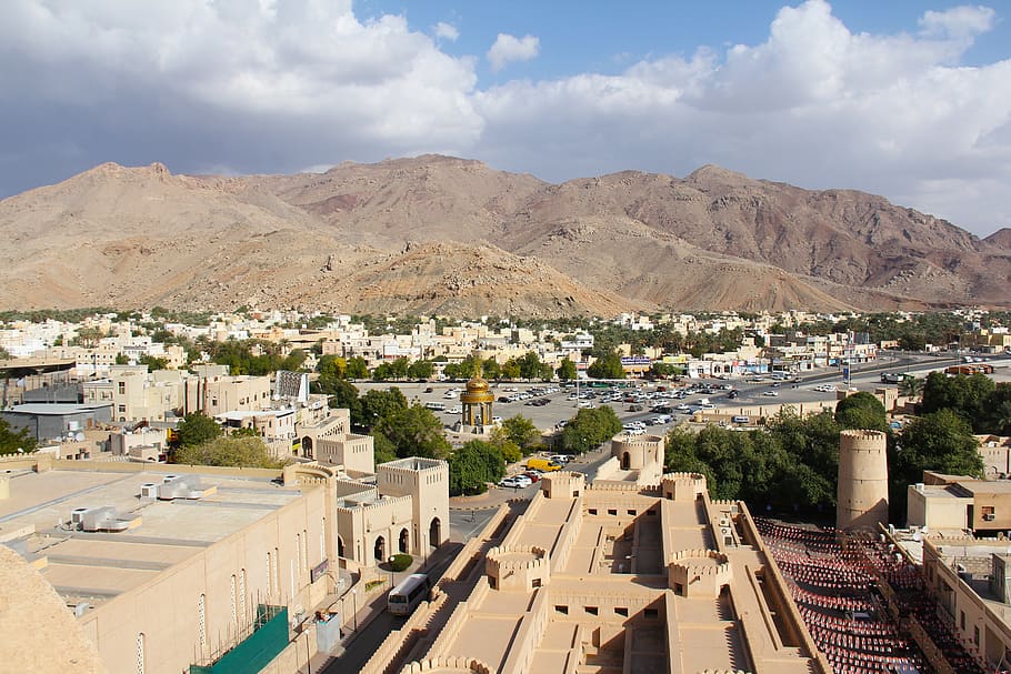 nizwa city, city, beautiful, old town, architecture, town, panoramic, travel, cityscape, house