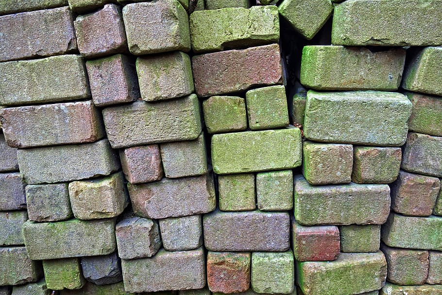brick, stack, stacked bricks, stone, material, building material, mold, moldy bricks, full frame, backgrounds