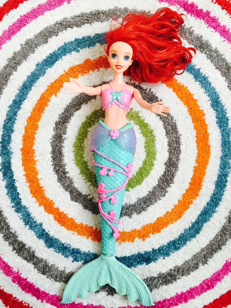 ariel, mermaid, toys, doll, multi colored, one person, women, portrait, looking at camera, females
