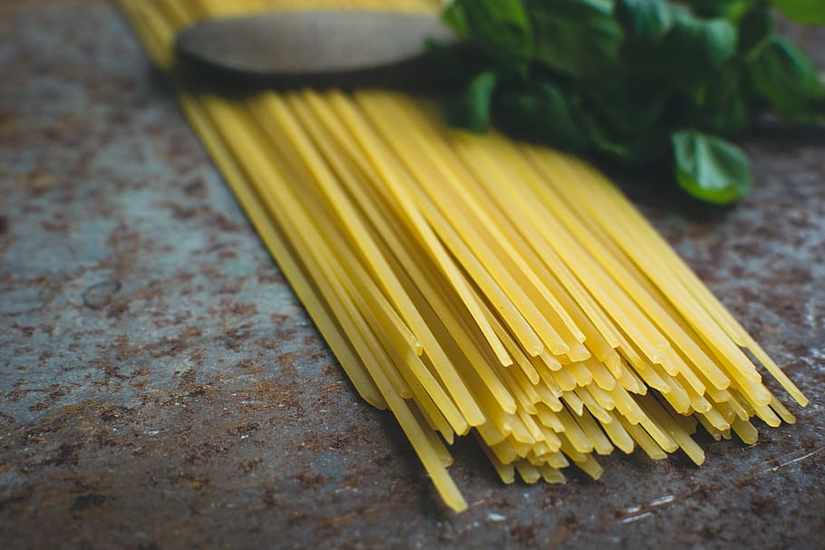 pasta spaghetti, basil, wooden, spoon, Pasta, spaghetti, wooden spoon, close up, food, cooking