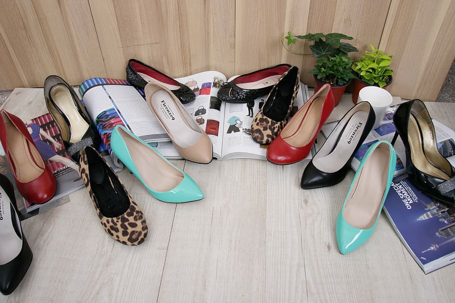 surtido de colores y pares, mujeres, calzado, marrón, superficie, tacones altos, zapato, color, zapatos, zapatos de vestir