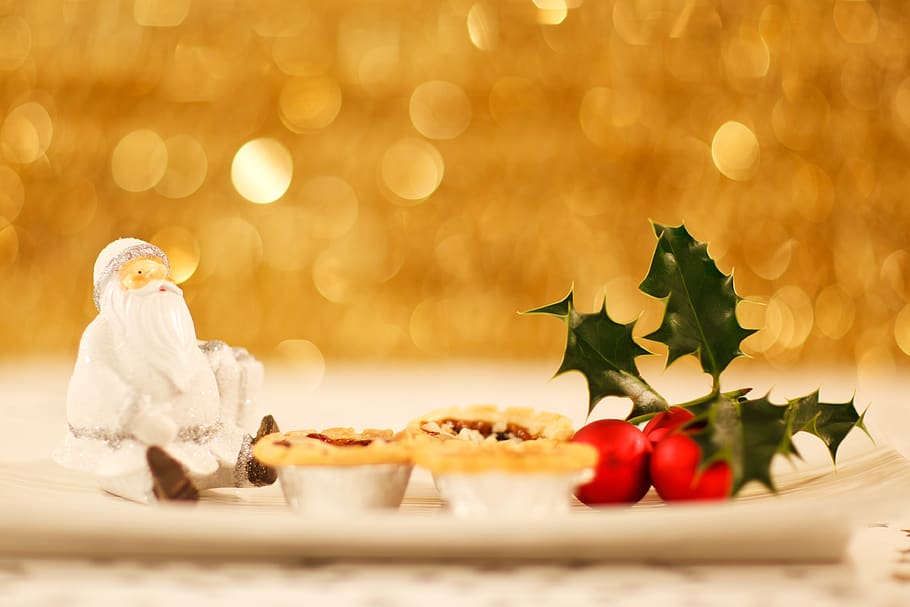 background, christmas, claus, decorated, decoration, dessert, festive, food, gold, holiday